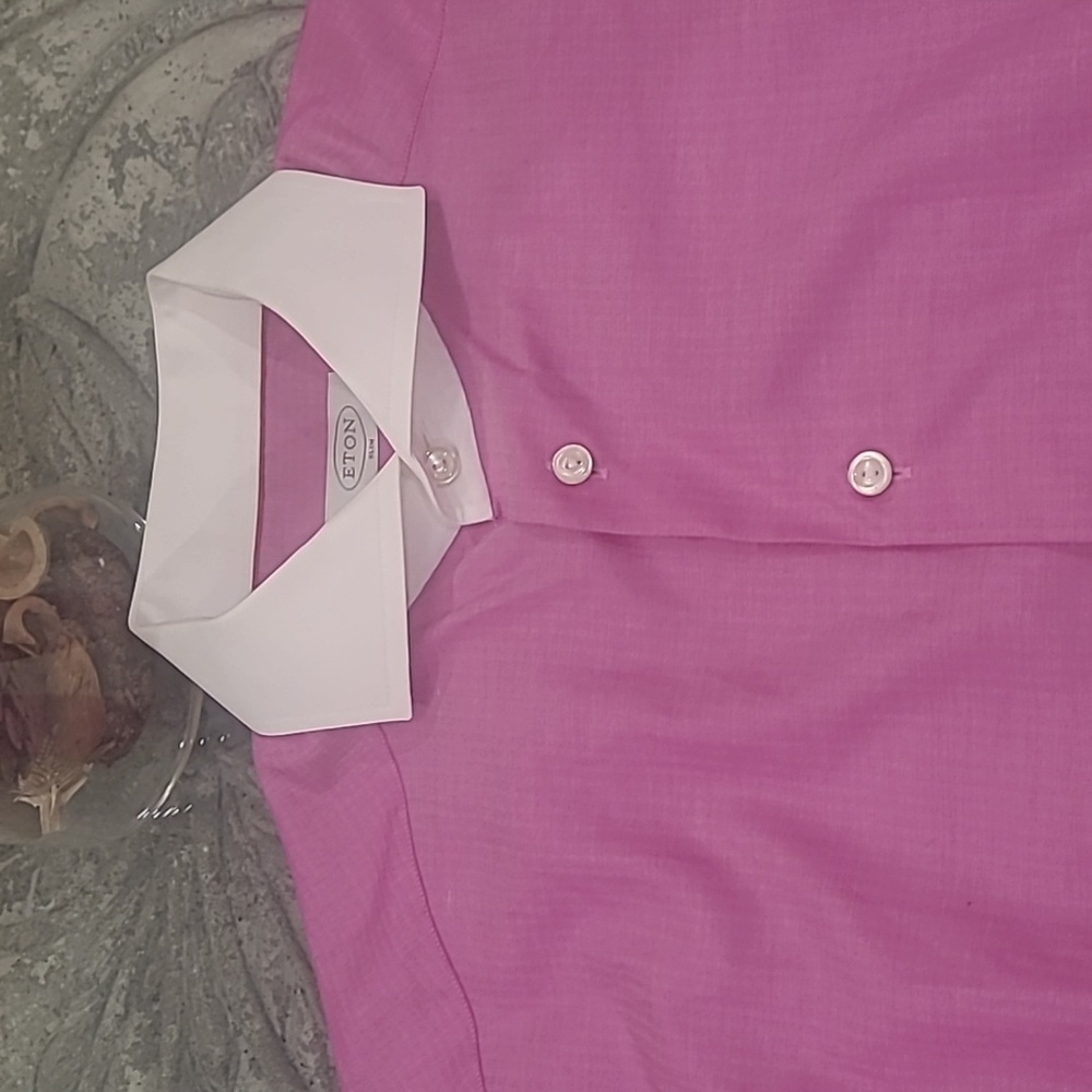 Eton Mens Slim Semi-Twill Contrast Collar Pink Dress Shirt Like New 15 3/4 - Picture 9 of 12